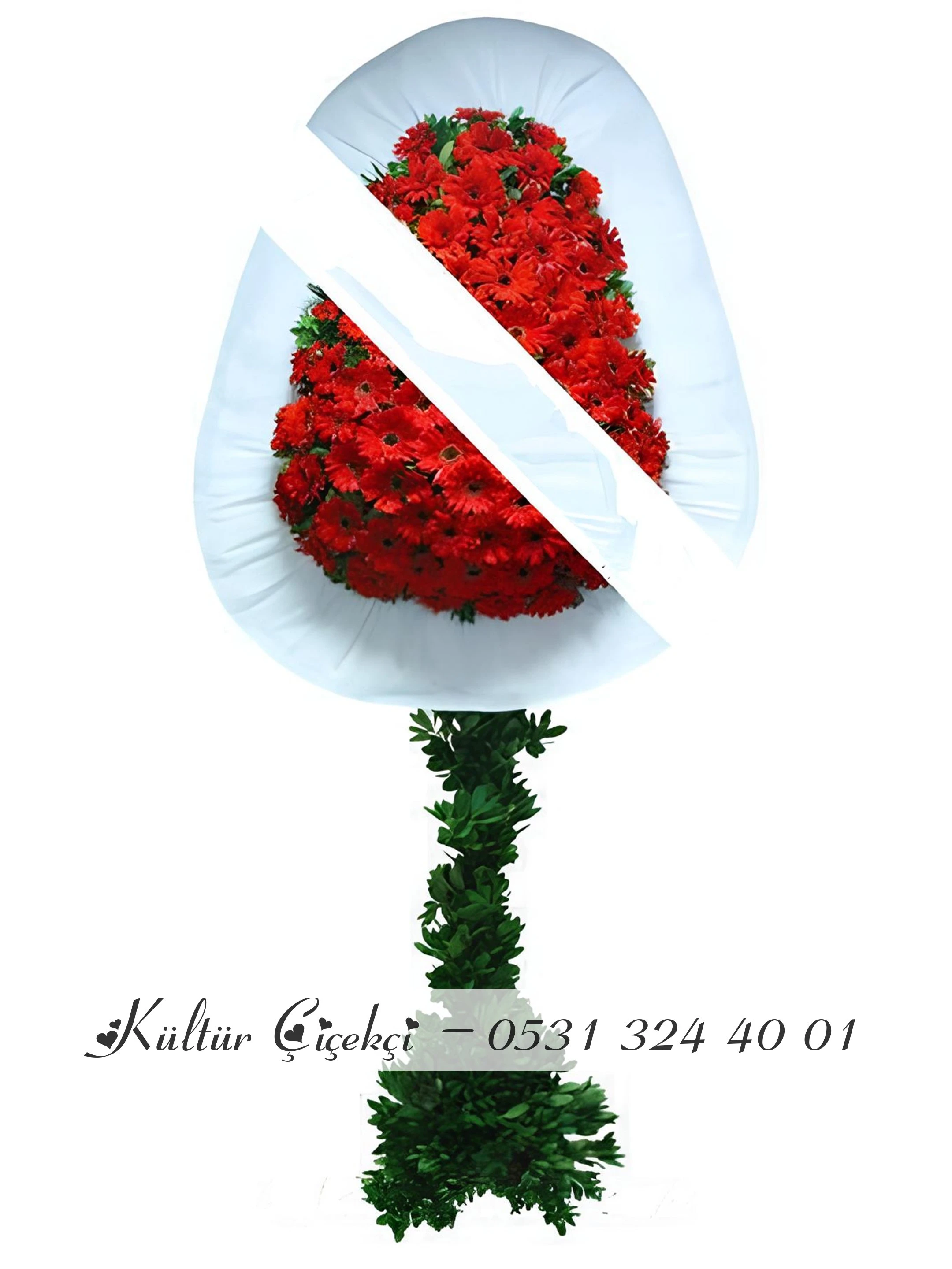 Ayaklı Sepet Kırmızı Çiçekli Çelenk