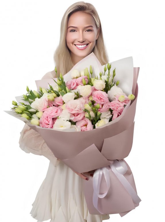 Karışık Pembe Beyaz Lisyantus Buketi