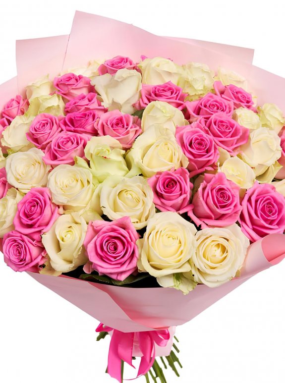 51 Adet Pembe Ve Beyaz Gül Buketi